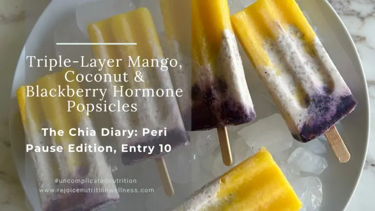 Tropical hormone support popsicles on ice with fresh fruit, perfect cooling treat for perimenopause hot flashes"