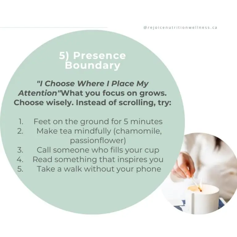 Mindful presence boundary for digital wellness - person making tea mindfully with alternatives to phone scrolling for nervous system calm"