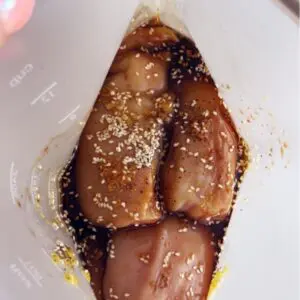Teriyaki chicken marinade with ginger and sesame in freezer bag