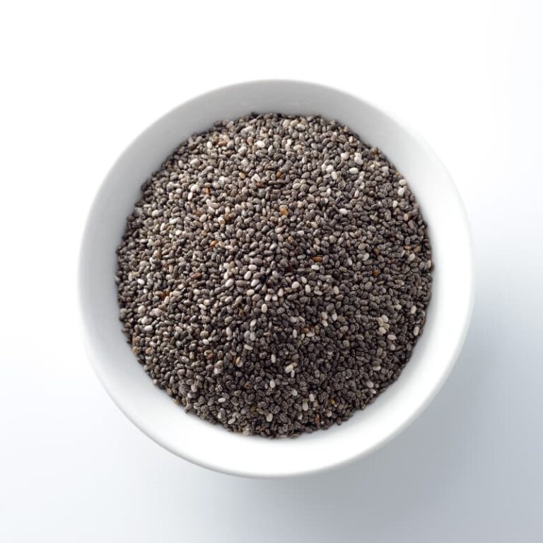"Bowl of chia seeds with measuring spoon showing daily serving size for perimenopause hormone support"