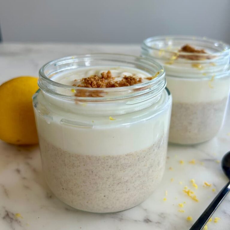 blending cottage cheese with lemon juice and zest for creamy protein chia pudding base