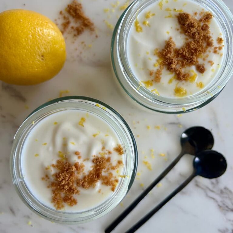 High-protein chia pudding ingredients including chia seeds, cottage cheese, fresh lemons, and vanilla for hormone support