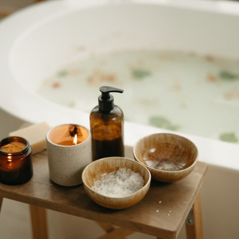 Relaxing bedtime routine with chia seed pudding and herbal tea for perimenopause sleep support