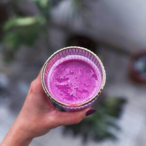 Ingredients for cherry coconut banana smoothie with creatine and collagen"