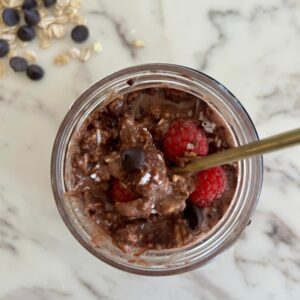 The Chia Diaries Peri Power Edition Entry 28 logo with chocolate and chia seed graphics for hormone-supporting breakfast series