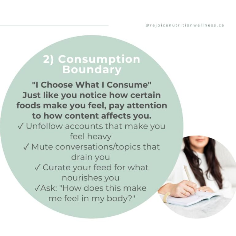 Digital consumption boundary for stress management - woman journaling with guidance on curating social media feeds for nervous system protection