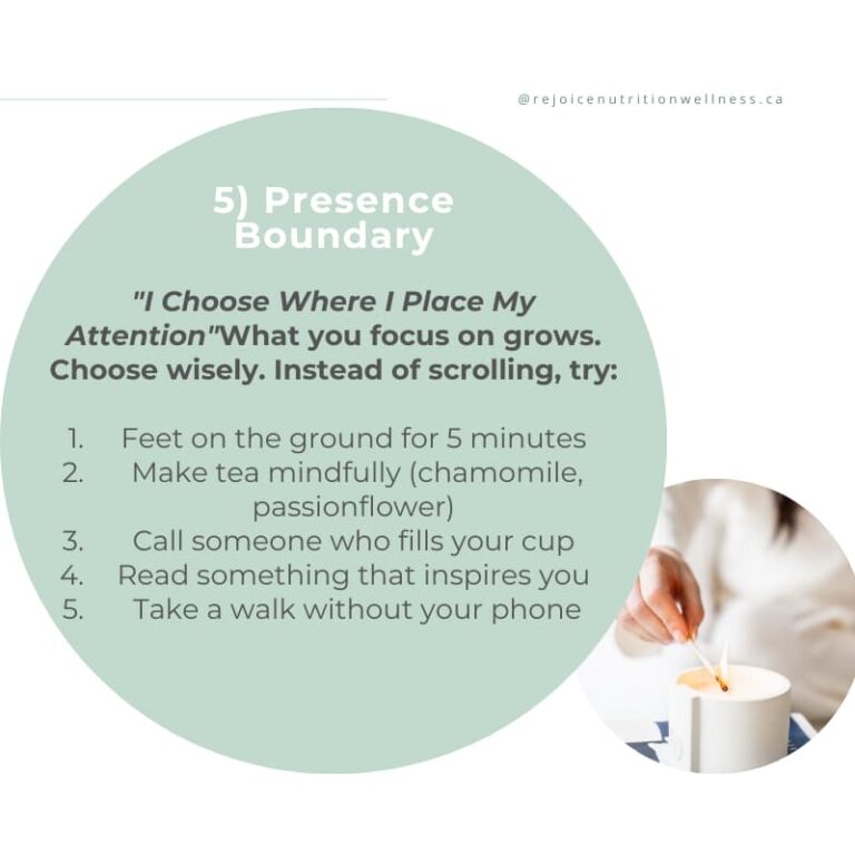 Mindful presence boundary for digital wellness - person making tea mindfully with alternatives to phone scrolling for nervous system calm"